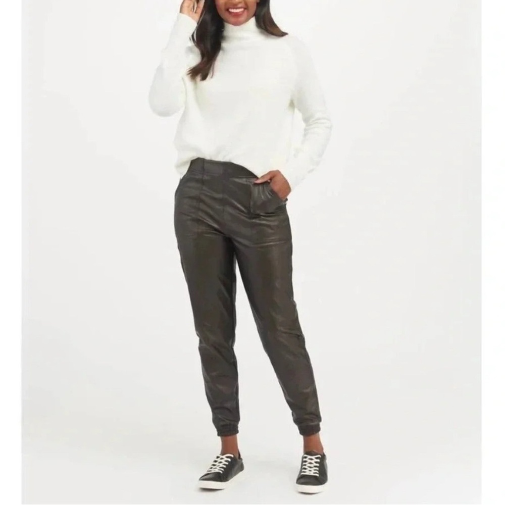 NWT Spanx Black Faux Leather Stretch Jogger Pants